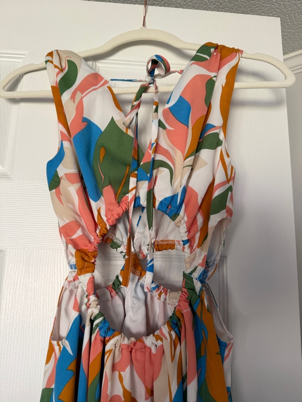 Sleeveless Multicolor Floral Maxi Dress - White/Pink/Green - Picture 3 of 5